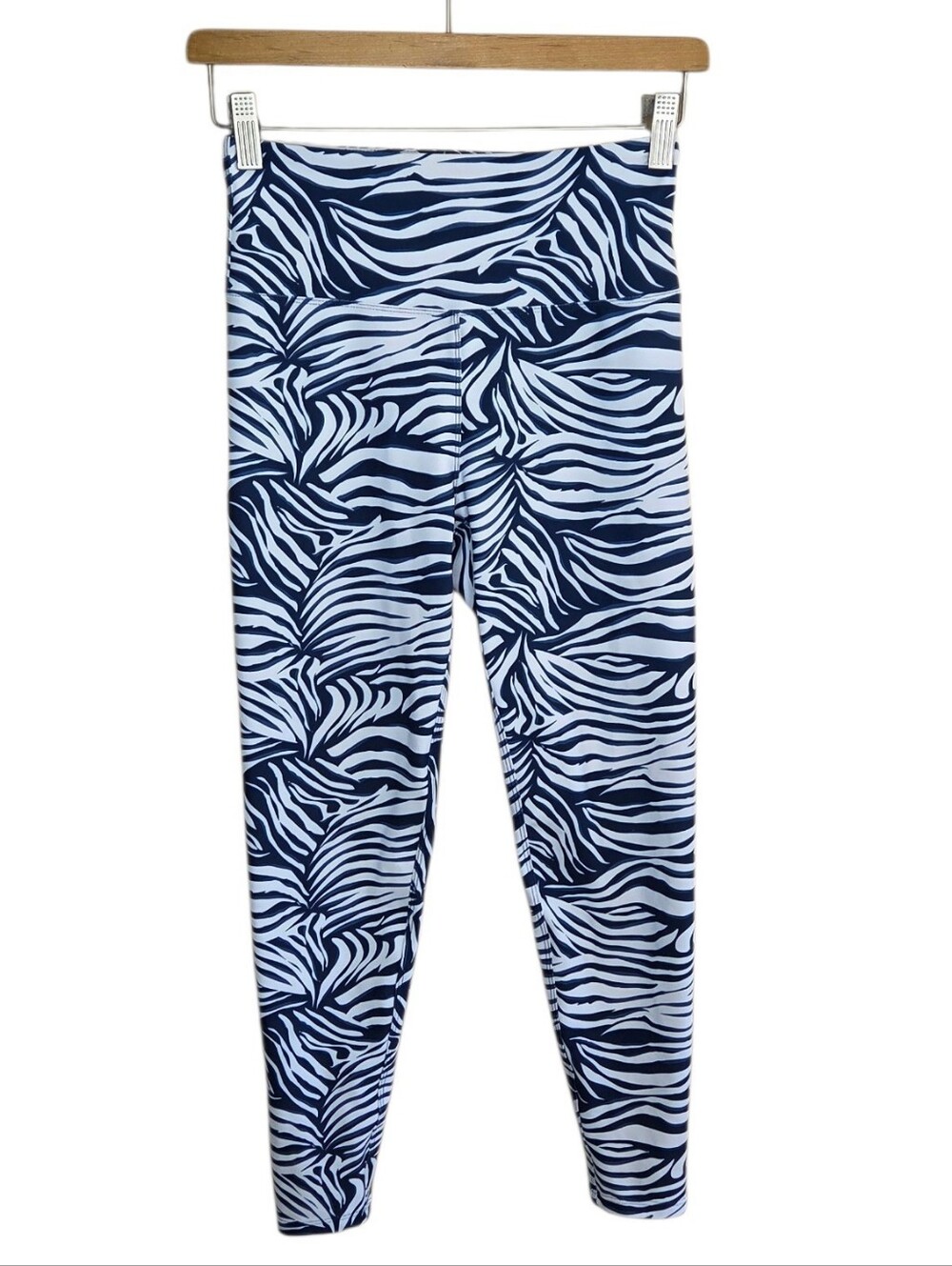 Kyodan Navy Blue & White Zebra Print Ankle Length Leggings Size Small Workout